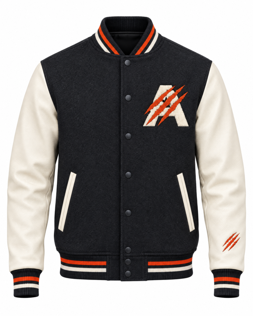 Apex Varsity Jacket in charcoal and bone